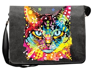 Canvas Umhängetasche Messenger Bag Schultertasche Katzen Katzenbesitzer robuste Tasche Katzenhalter Geschenk Idee Studenten Tasche Uni Büro Freizeit Arbeit Blaue Katzenaugen Motiv - schwarz :