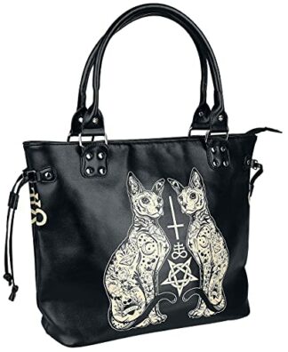 Banned Alternative Esoteric Cat Bag Frauen Handtasche schwarz/weiß