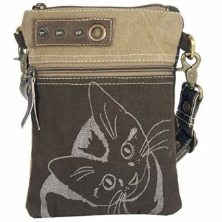 Sunsa Damen Tasche Umhängetasche, Handtasche aus Canvas & Leder. Nachhaltige Produkte, kleine Vintage Stoff Shoulder bag, Schultertasche, Segeltuch Crossbody, Geschenkideen für Frauen, Katzenmotiv